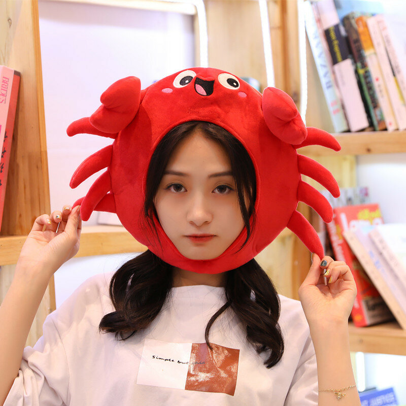 Kraby z kreskówek są zabawne sprzedające słodkie Ins nowe kapelusze homara przyjazne dla skóry i wygodne pluszowe nakrycia głowy dziewczyna zdjęcie Selfie rekwizyty
