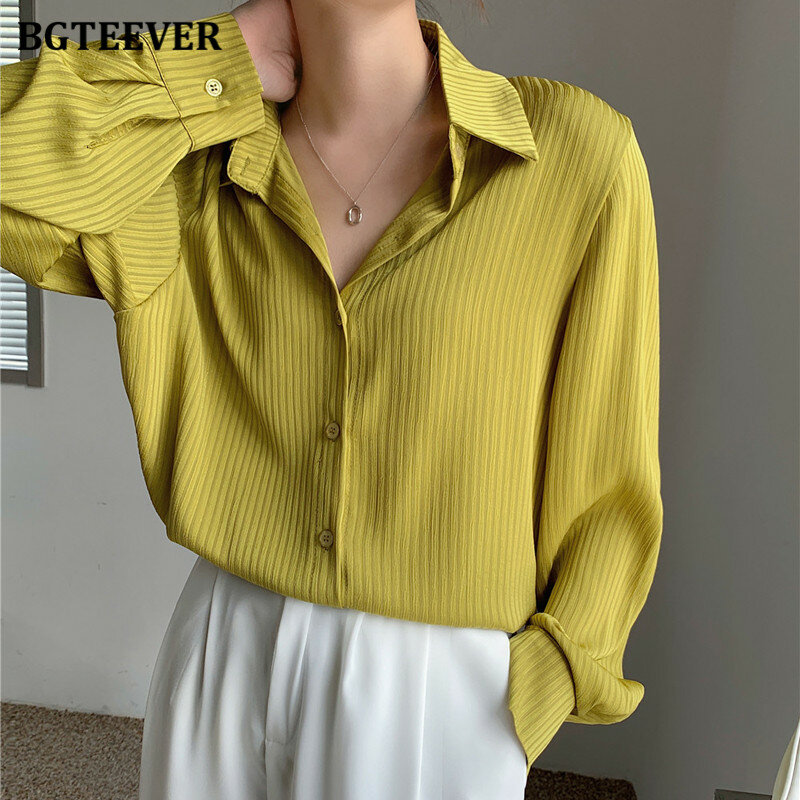 BGTEEVER-Blusa de manga larga holgada para Mujer, camisa elegante a rayas para oficina y primavera, 2021