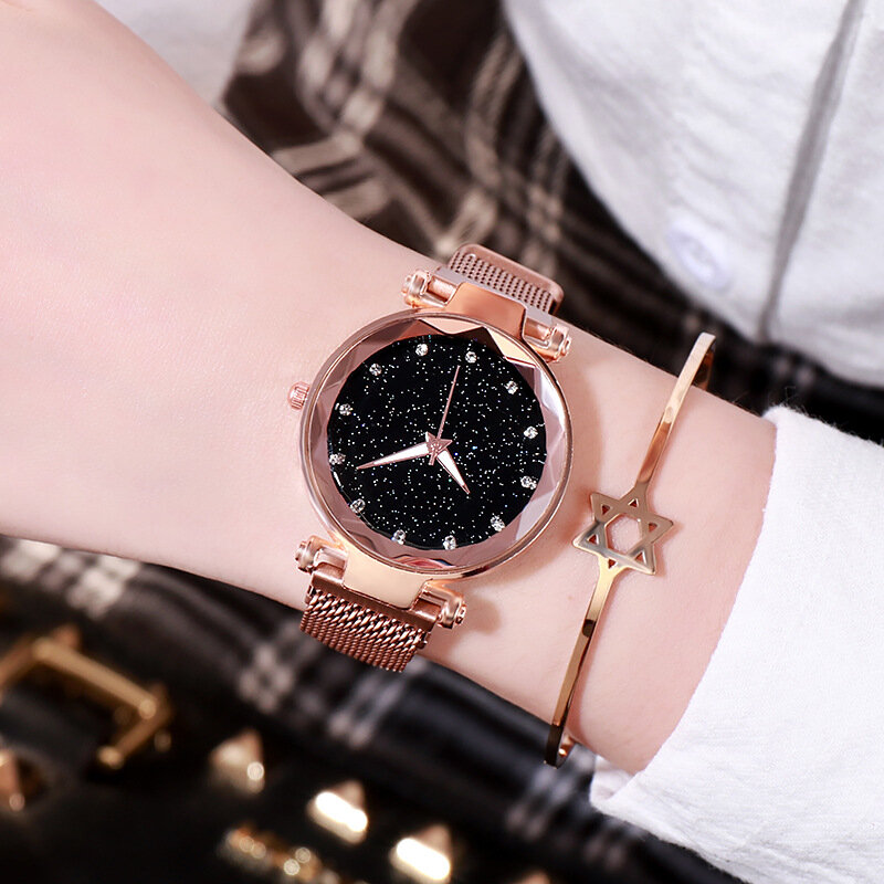 Relógio feminino magnético com céu estrelado, relógio de pulso de quartzo, da moda, para mulheres, 2019