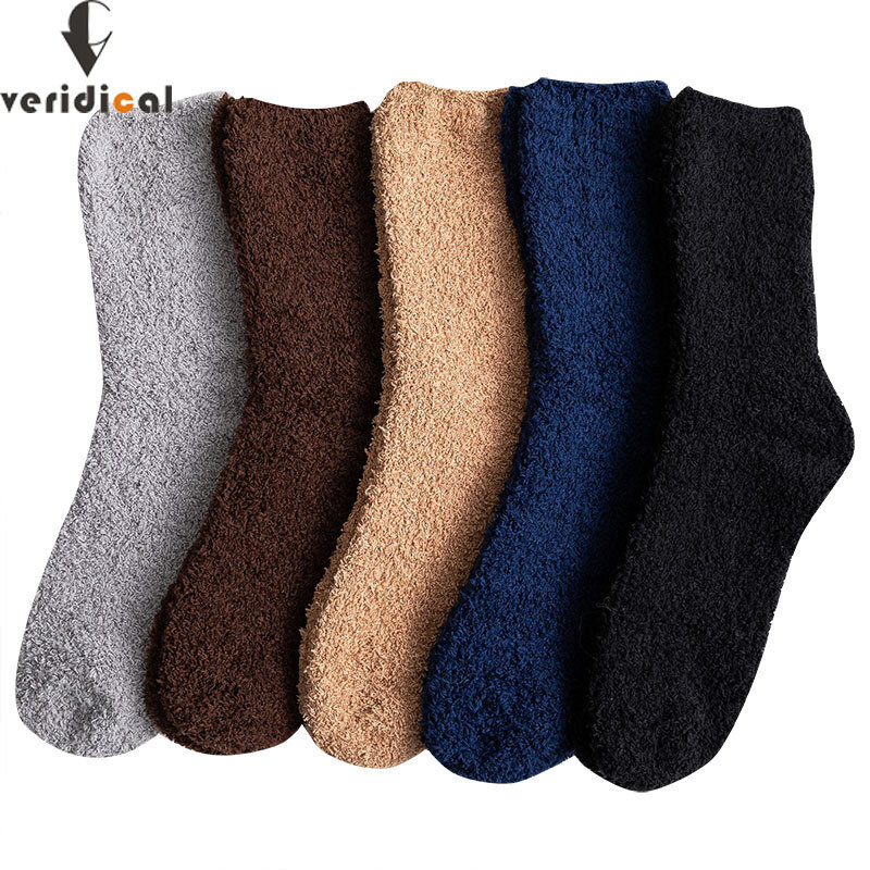 Chaussettes épaisses en molleton de corail pour hommes, 5 paires/lot, à la mode, chaudes, pelucheuses, couleur unie, pour dormir, vente chaude