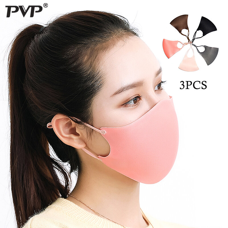 PVP 3Pcs 블랙 이중층 스폰지 입 마스크 안티 헤이즈 먼지 세척 가능 재사용 가능한 더블 레이어 방진 입-머플 방풍 마스크