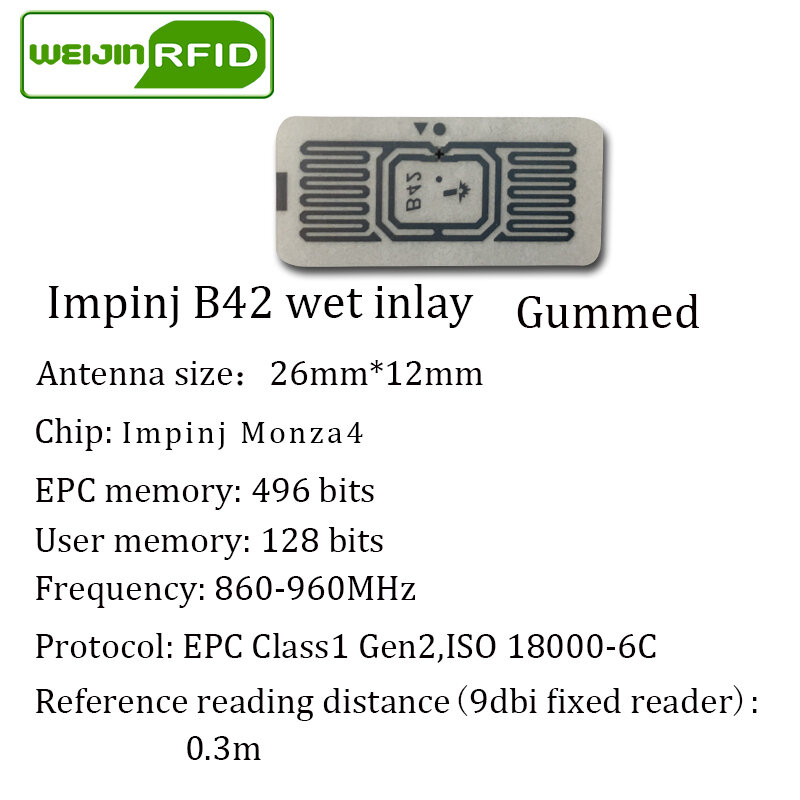 UHF RFID tag aufkleber Impinj B42 nass inlay 915mhz 900 868mhz 860-960MHZ EPCC1G2 6C smart adhesive passive RFID tags label