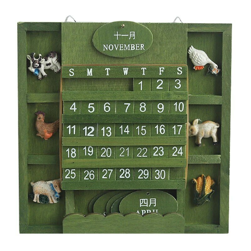 Calendario in legno appeso creativo generi alimentari mesi settimane cognizione artigianato calendario permanente con decorazione animale