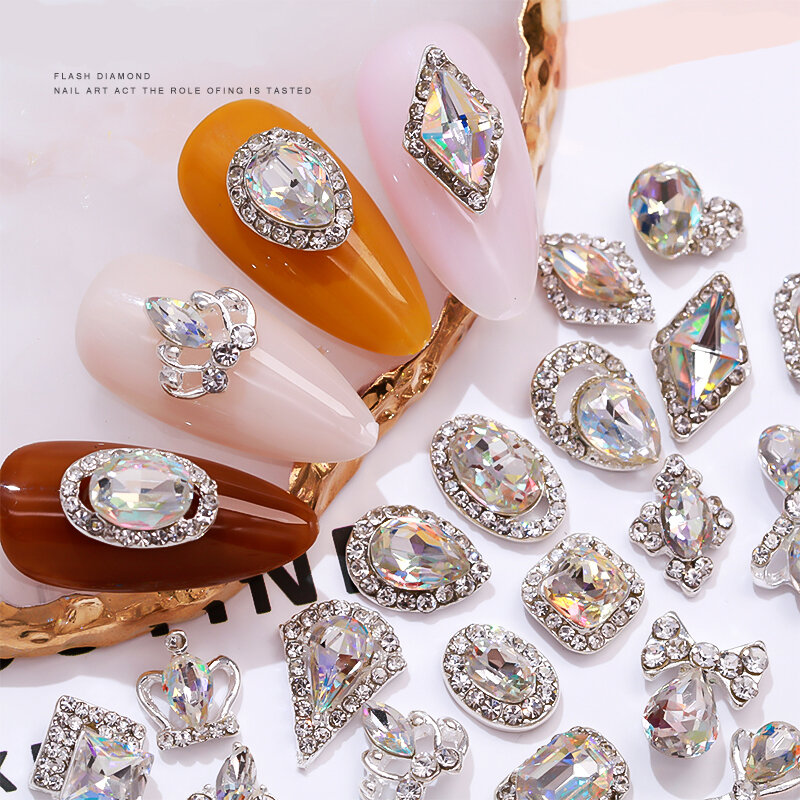Accesorios de manicura de cristal de circón Brillante De plata 3D, decoración de uñas de alta calidad, joyería de diamantes, 10 piezas