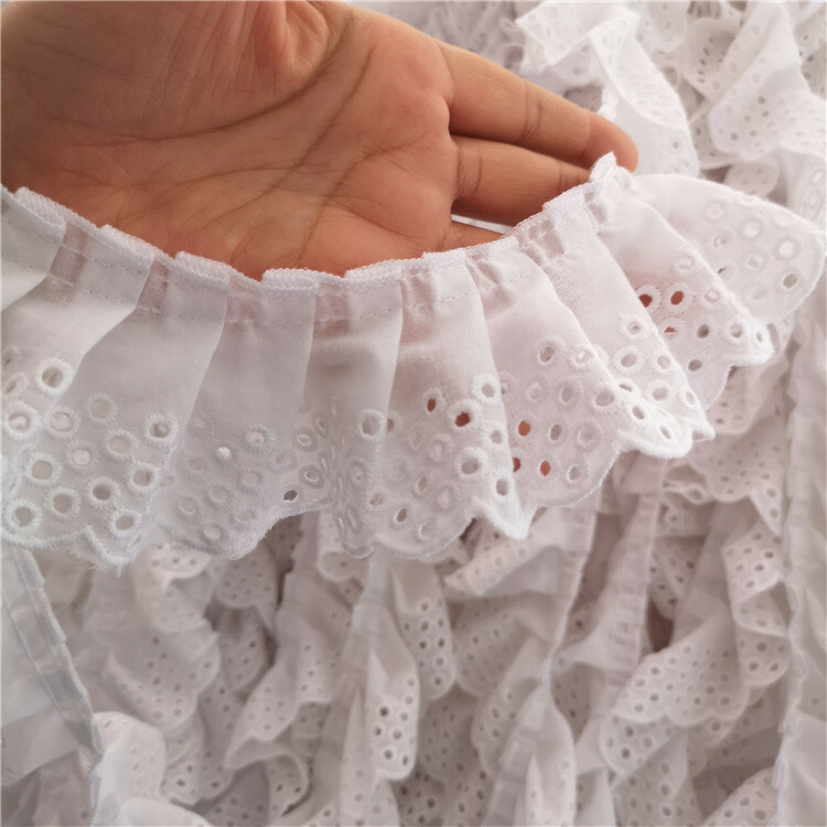 6CM Wide White 3D Cotton Folded Tulle Lace Embroidered Neckline Collar Applique Ribbon Ruffle Trim Dresses Guipure DIY Supplies
