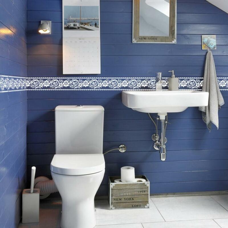 美しいレース花壁紙ボーダーズ防水浴室ミラードアステッカー Diy キッチンタイル装飾ウエストライン Ez062