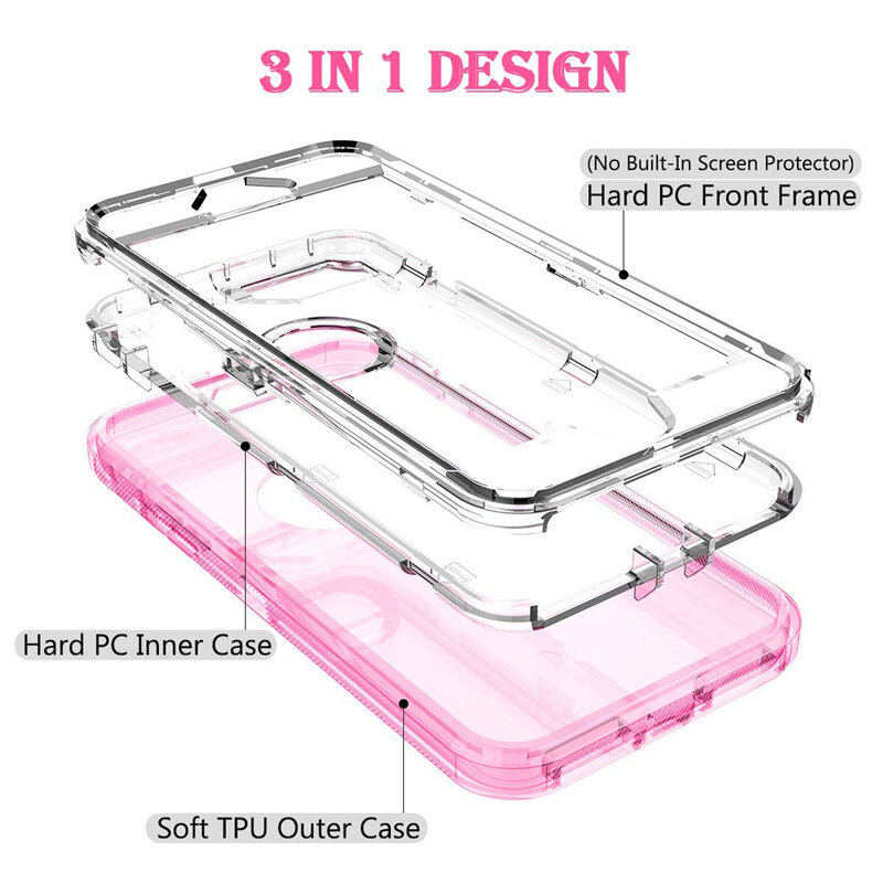 Heavy Duty Armor Plain 360 Clear Crystal Case Cover For iPhone 11 Pro Xs Max/XR/X Protector PC+TPU Clear For iPhone 6 7 8 Plus