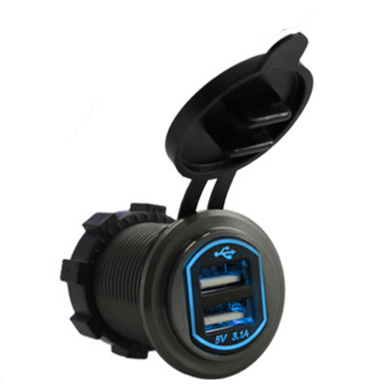 Dual Usb Led Charger Stopcontact 2.1A & 1A (3.1A) met Draad In-Line 10A Zekering Voor Auto Boot Marine Motorcycle