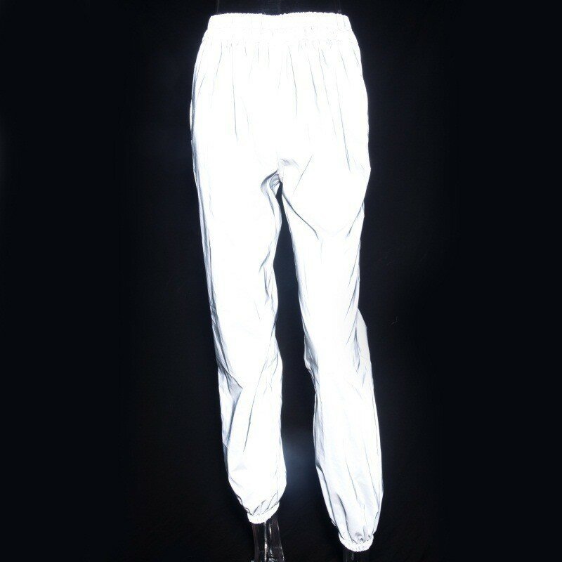 Pantalones reflectantes para mujer pantalones de chándal de cintura alta Hip Hop Harem para mujer 2019 pantalones sueltos para mujer