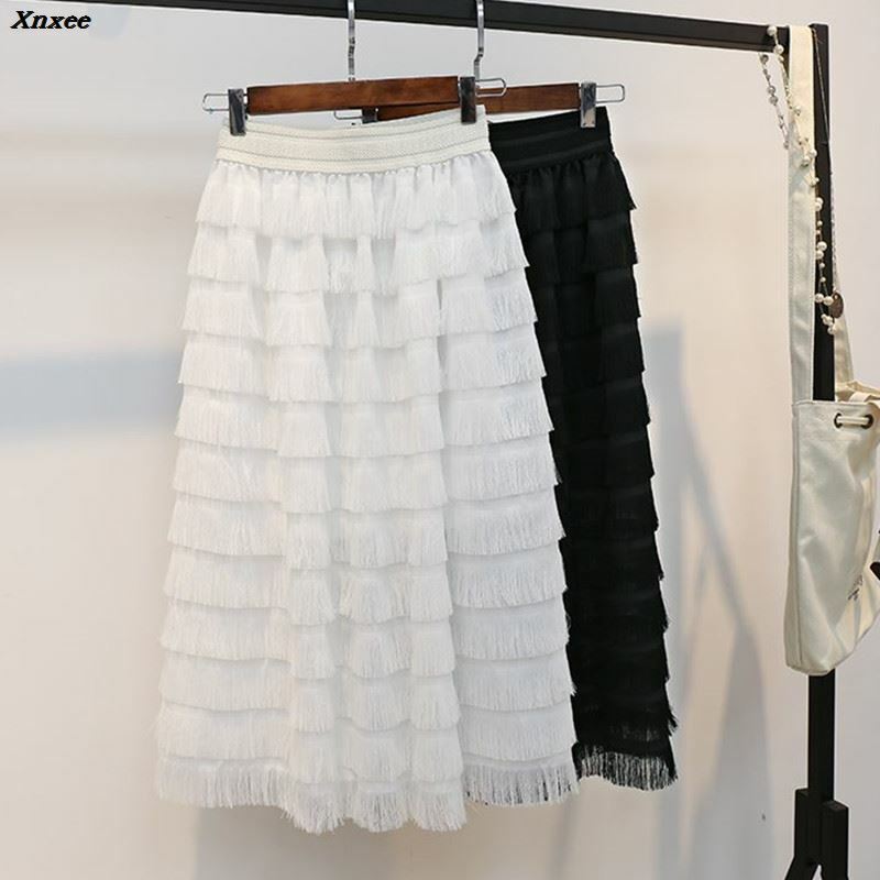 Xnxee – jupe plissée à taille haute pour femme, vêtement féminin en Tulle, couleur unie, style Vintage, élégant