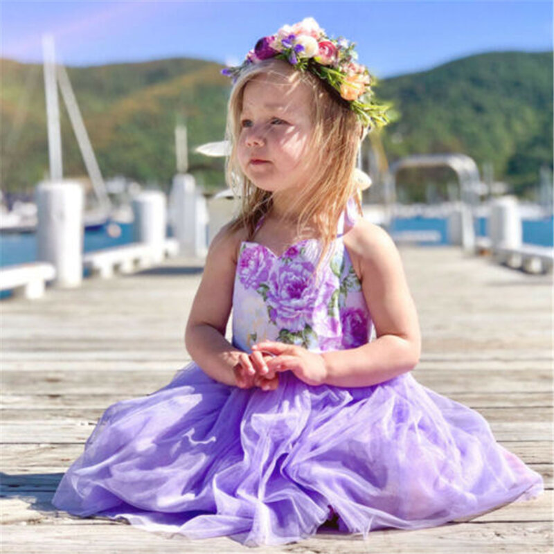Toddlers Baby Girls Kids Princess Birthday Wedding Party Tulle Dress Sundress Hot New Sleeveless Flower Patchwork Gauze Dress