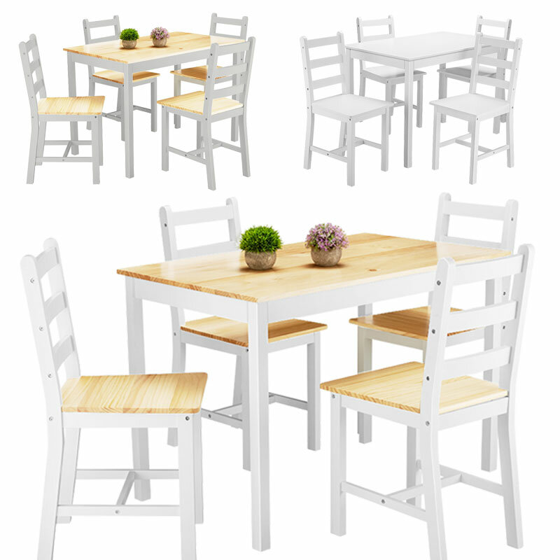 Panana Table à manger contemporaine et ensemble de chaises en bois de pin 4 pièces chaises courtes jardin ferme café naturel