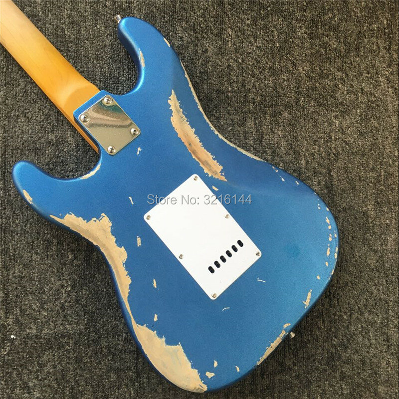 Persediaan Stock Antik Peninggalan Gitar Listrik, Saham Vintage Gitar Listrik Nyata Foto Grosir dan Eceran, biru Metalik