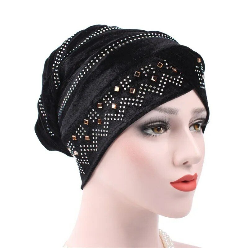 ผู้หญิงฤดูหนาวหมวกหมวกนุ่มอินเดียหมวก Luxury Turban หมวก Beanie Head Wrap Chemo มะเร็งหมวกกำมะหยี่ hijab