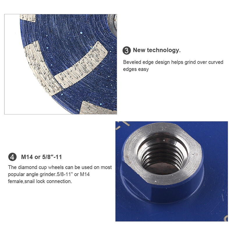 DC-RCW 3pcs/set Diameter 100mm resin filled steel core stone 4 inch diamond cup wheels for grinding stone