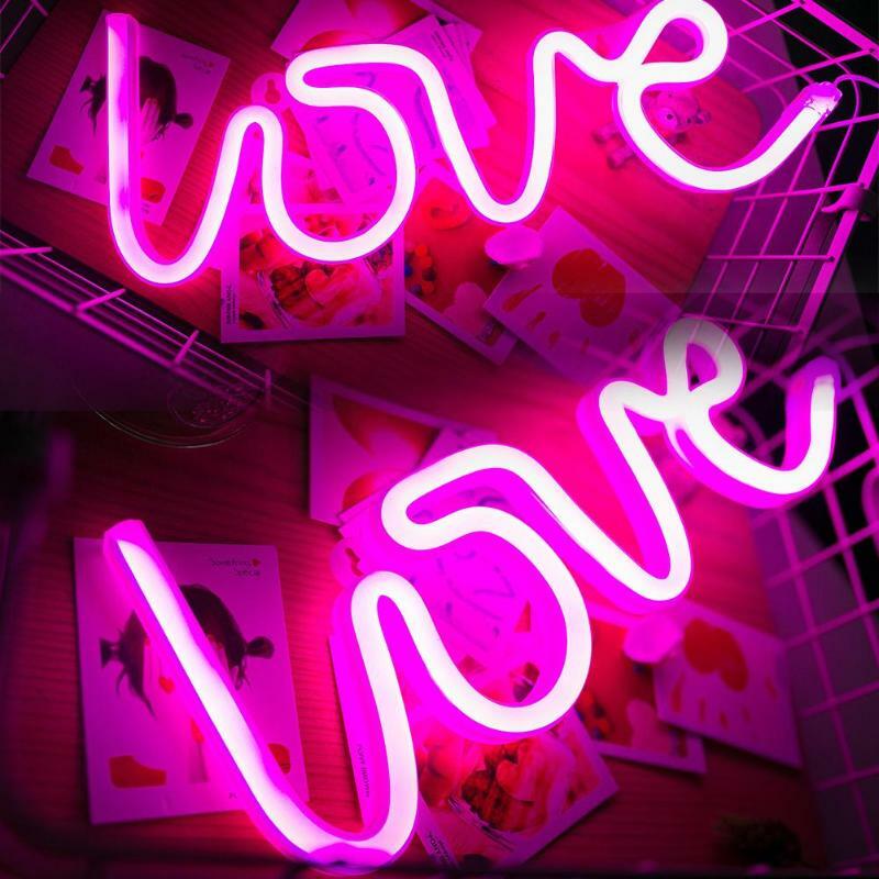Neon Light Romantic Pink LOVE Letters LED Lighting Pannel USB Charging Home Decor Room Lamp Wedding Festival Party Neon Lamp