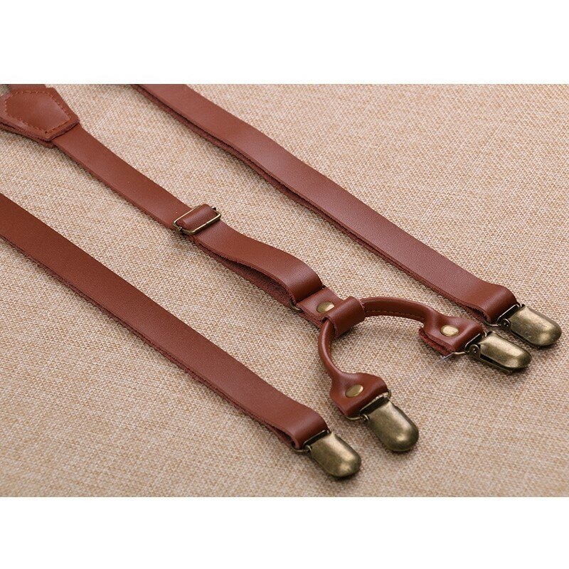 Vintage Mens Suspender Brace Male Strap Clip For Women Cowhide Wild Leisure Casual Belt Skirt Leather Suspenders