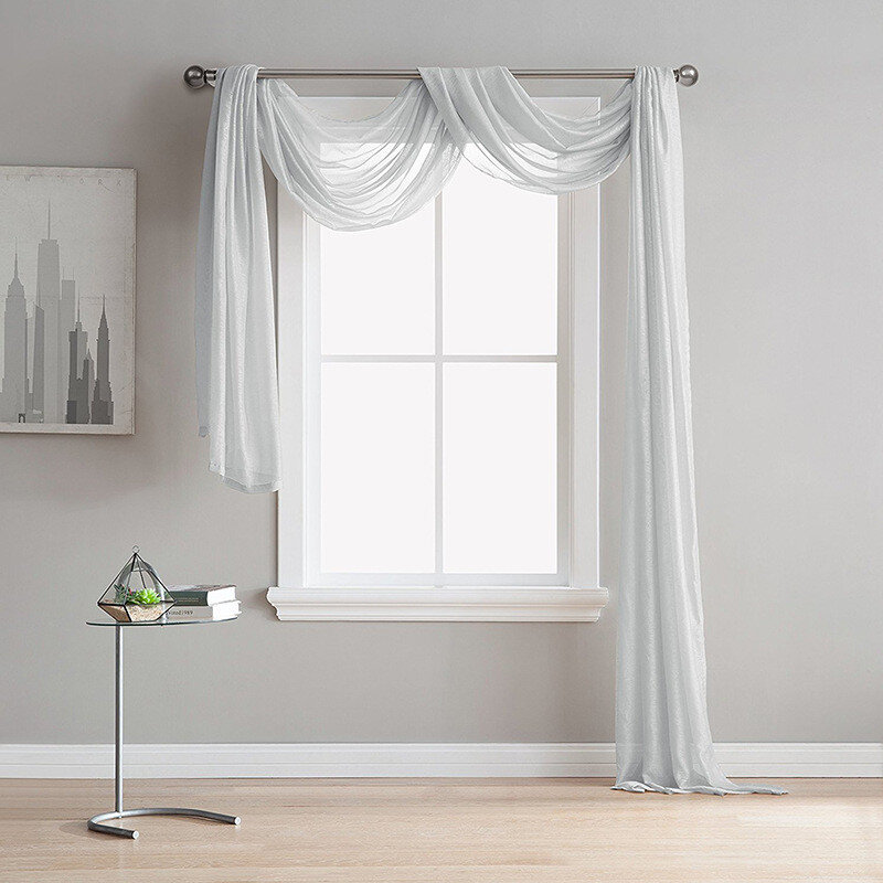 Simples retro sheers cortinas voile tule porta janela cortina cachecol valance têxtil para casa