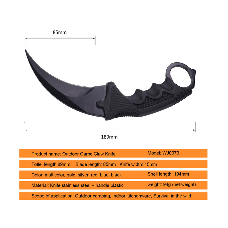 Cuchillo de hoja fija de plata JelBo Karambit, cuchillo de garra táctico para supervivencia al aire libre, herramienta de caza y acampada