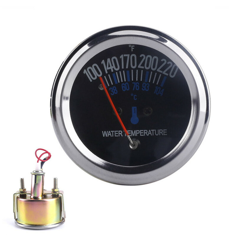 Medidor de temperatura de agua para coche, medidor mecánico de temperatura de 2 "y 52mm, 38 ~ 104 Celsius, esfera negra, cara, bisel plateado, 12V