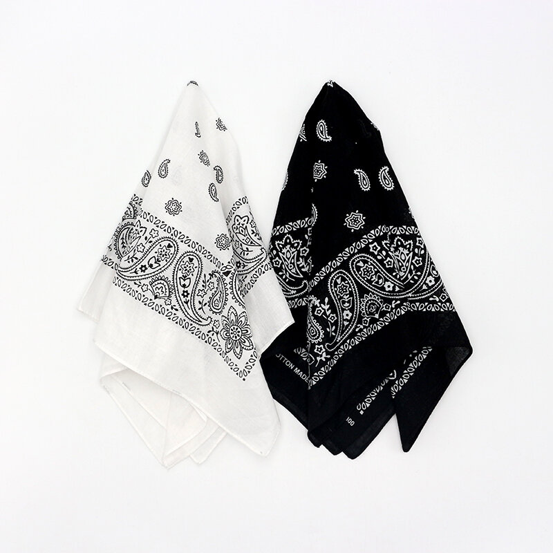 Black White Cotton Bandanas Men Pocket Squares Scarves Paisley Headband Women Hairband Handkerchief