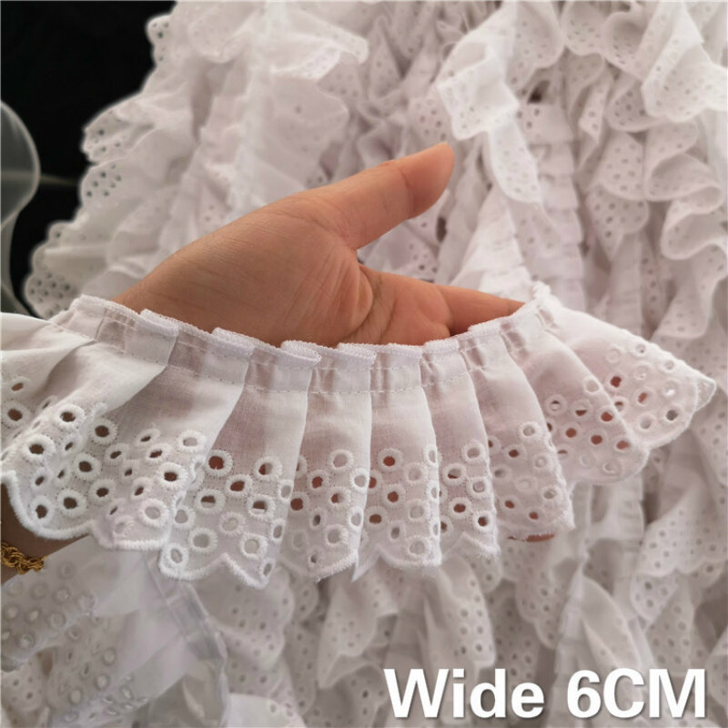 Vestido de algodão 3d dobra renda, branco, 6cm de largura, bordado, decote, laço, aplique, fita, acabamento, guipure, diy