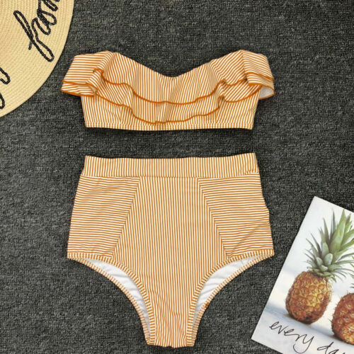 Hot Sexy Women Bikini Set Striped Swimsuit High Waist Swimwear Bathing Suit Beach S-L