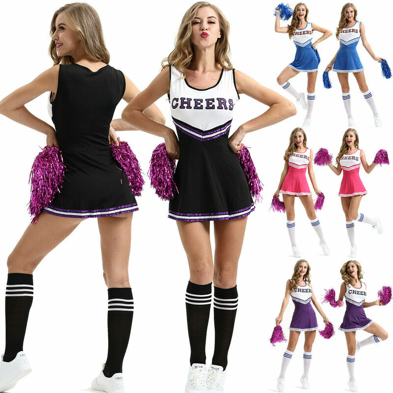 Ladies Cheerleader Costume School Girl Outfits Fancy Dress Cheer Leader Uniform