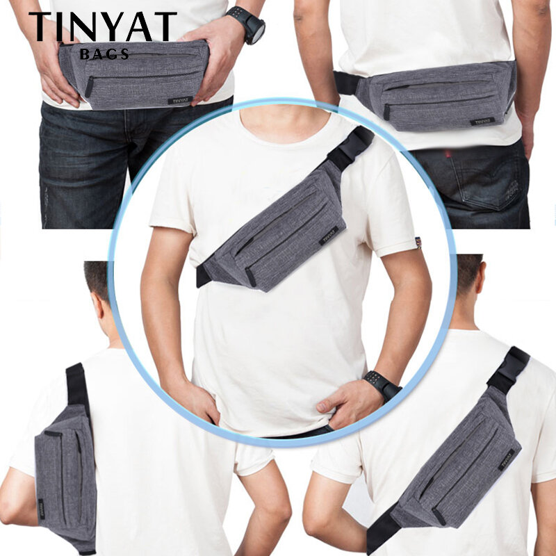 TINYAT-Bolsa de cinto funcional casual masculina, bolsa de cintura masculina, cinto grande, telefone e dinheiro, bolsa de viagem cinza