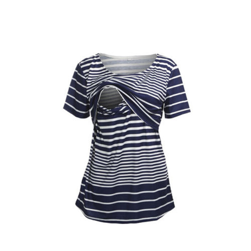 패션 여성 출산 t-셔츠 블라우스 여름 모유 수유 스트라이프 티셔츠 반팔 간호 탑스 임신 루스 티셔츠
