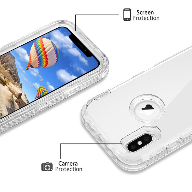 Resistente armadura planície 360 clear crystal caso capa para iphone 11 pro xs max/xr/x protetor pc + tpu claro para iphone 6 7 8 plus