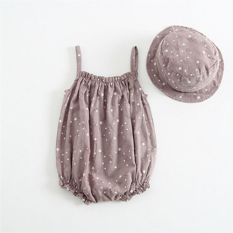 2019 Cute Baby Girls Clothes Summer Sunsuit Star Print Princess Rompers+Sun Hat Brief Set Infant Outfit Girls Jumpsuit Clothes
