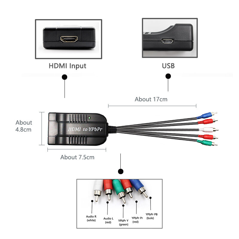 Wiistar HDMI เป็นส่วนประกอบตัวแปลง5RCA HDMI เป็น5RCA RGB ตัวผู้สำหรับเล่นเกมทีวี
