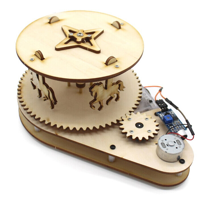 Montaggio in legno Materiale Fisica Scienza Giocattolo Creativo FAI DA TE Merry-Go-Round Bambini Educativi Esperimento di Controllo di Voce di Motore Elettrico
