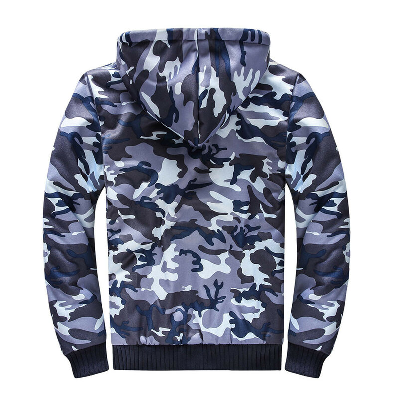 Rebicoo-카모플라쥬 후드 자켓 남성용, 따뜻한 플리스 지퍼 스웨터 아웃웨어 코트, 겨울 의류