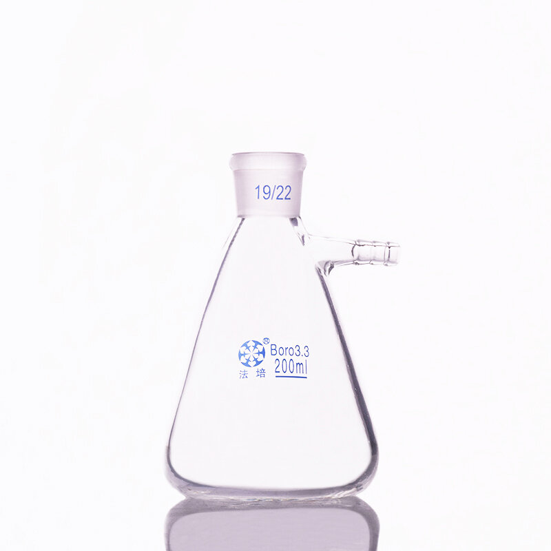 Filtering flask with side tubulature,Capacity 200ml,Ground mouth 19/22,Triangle flask with tubules,Filter Erlenmeyer bottle