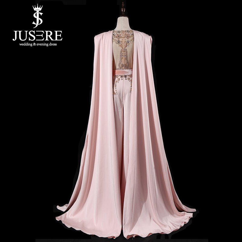 JUSERE prawdziwy obraz różowy Runway suknia wieczorowa z spodnie długie suknie wieczorowe kombinezon Vestido de festa