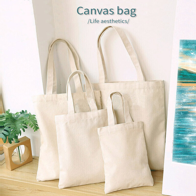 Weiß Leinwand Einkaufstaschen Eco Reusable Faltbare Schulter Tasche Große Handtasche Stoff Baumwolle Einkaufstasche für Frauen Einkaufstaschen