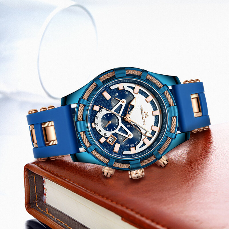 MEGALITH Mens Relógios Top Marca de Luxo Azul Silicone Strap Waterproof Sports Quartz Chronograph Relógios de Pulso Relogio masculino