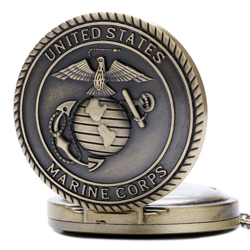 Reloj de bolsillo de cuarzo con tema del cuerpo de marines de los estados unidos, colgante de recuerdo rojo Vintage, cadena de collar, reloj militar, regalos superiores