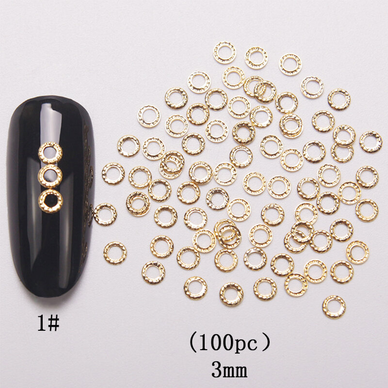 HNUIX-Herramientas de remache hueco de aleación de oro de Japón, accesorios para manicura 3d, art deco, plata, círculo kawaii, 100 piezas