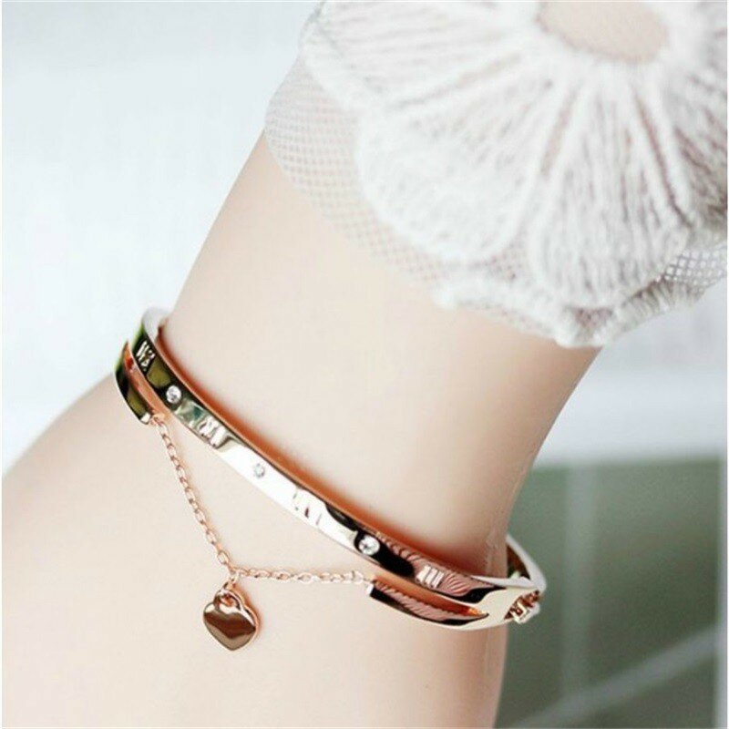 Luxury Bracelets & Bangles Famous Brand Jewelry Rose Gold Stainless Steel Female Heart Forever Love Charm Bracelet For Women