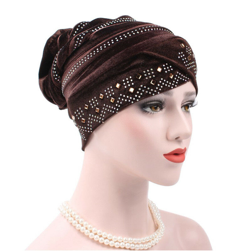 Envoltório macio para mulheres, turbante de luxo, chapéu indiano, gorro de inverno, boné de câncer, veludo Hiab, chapéu