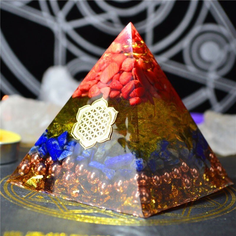Gathering Fortune Orgonite Pyramid Reiki Feng Shui Decoration Crystal Rune Orgone Accumulator Resin Decorative Craft Jewelry