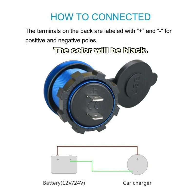 듀얼 USB LED 충전기 소켓 전원 콘센트 2.1A 및 1A (3.1A), 자동차 보트 해양 오토바이 용 와이어 인라인 10A 퓨즈 포함