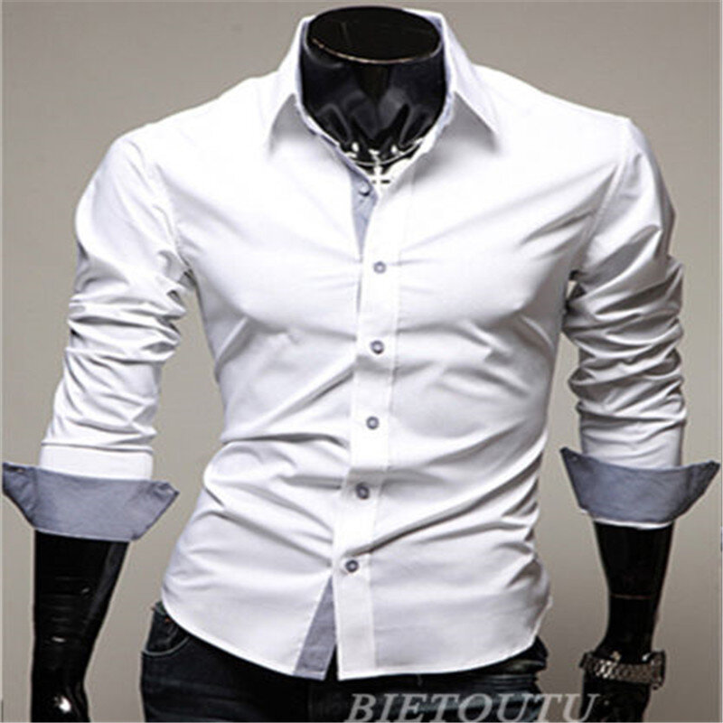 새로운 패션 남자 럭셔리 세련된 캐주얼 드레스 셔츠 긴 소매 슬림 맞는 셔츠 남자 슬림 캐주얼 셔츠