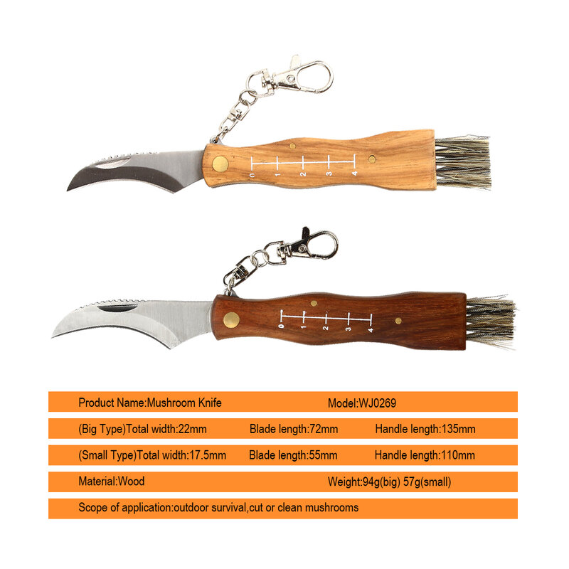 JelBo cuchillo de acero inoxidable plegable mango de madera seta picado Mini cuchillo de bolsillo caza cuchillos de supervivencia herramientas de mano