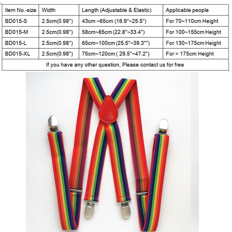 Tirantes de arcoíris para niños, tirantes ajustables cruzados de cuero PU de alta calidad, pantalones de falda, BD015, nuevo diseño
