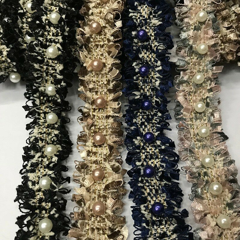 Correas de tul con cuentas hechas a mano de 2cm de ancho, accesorios de cinturón de tejido de perlas pequeñas, encaje de tul con lentejuelas de alta calidad con cuentas y piedras