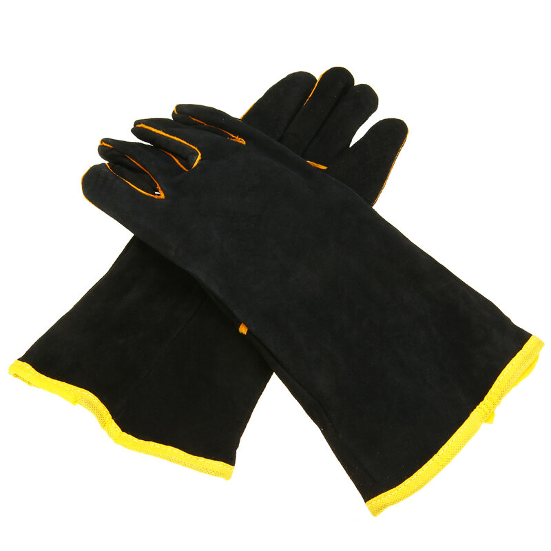 Heavy Duty Welding Protective Gloves 1 Pair Welders Leather Cowhide Gloves Black Mig Welding Soldering Gloves Gauntlets